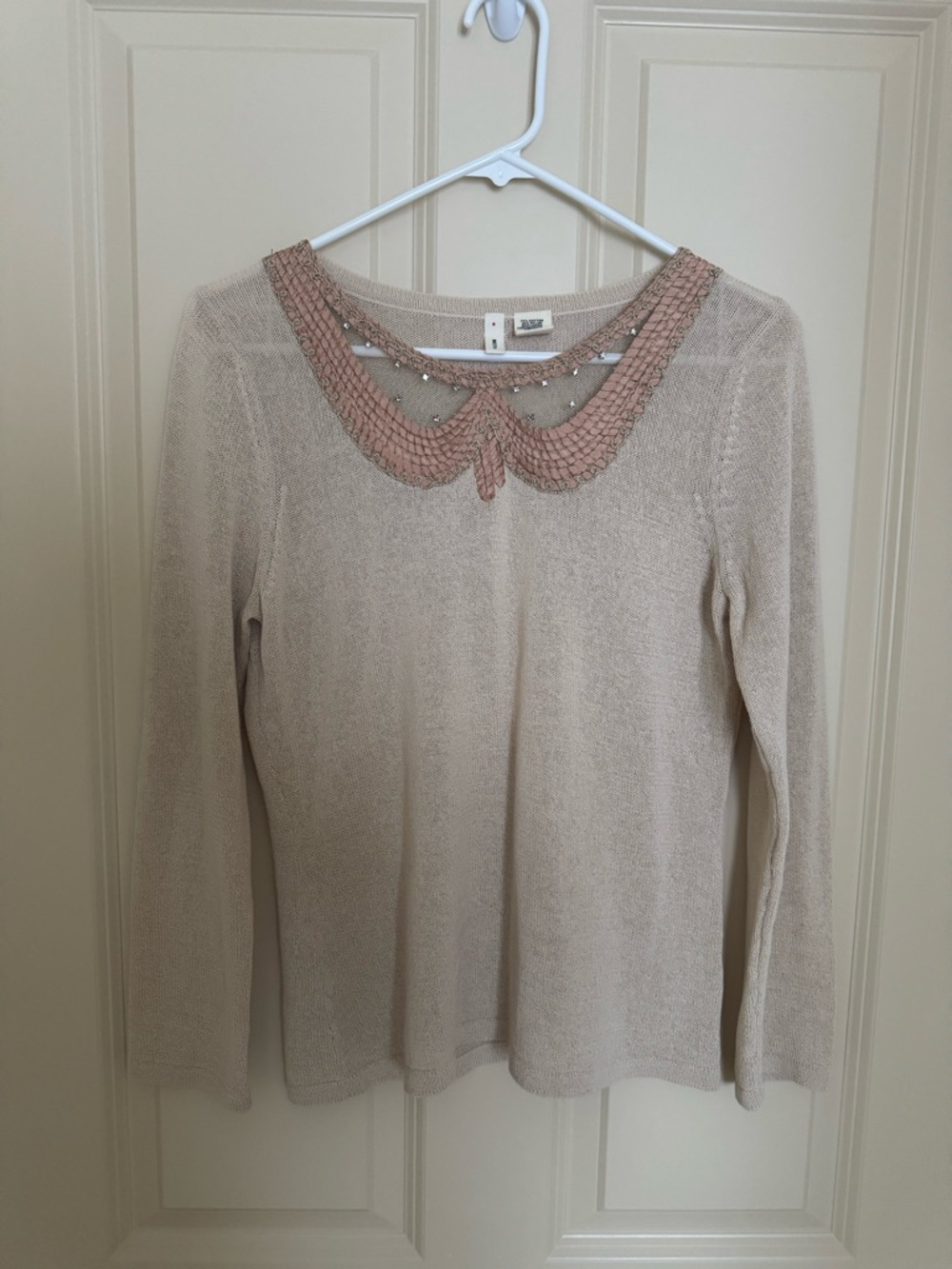 Moth Beaded Collar Beige Sweater Top perfect condition M!